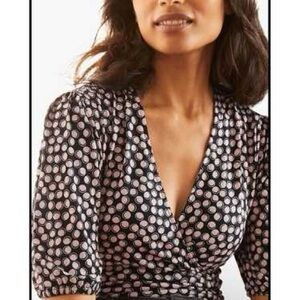 Boden Joanna Pink and Gray Polka Dot Wrap Top 4